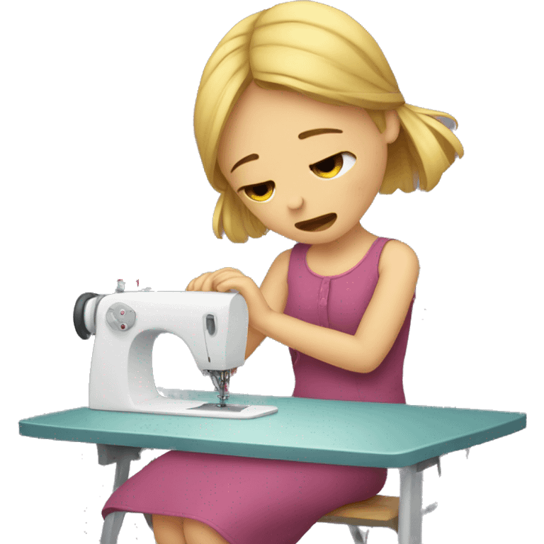 Girl crying at sewing machine emoji