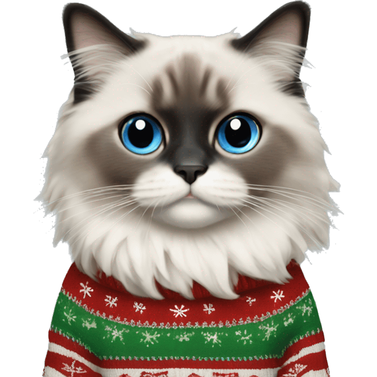 blue point ragdoll wearing christmas sweater emoji