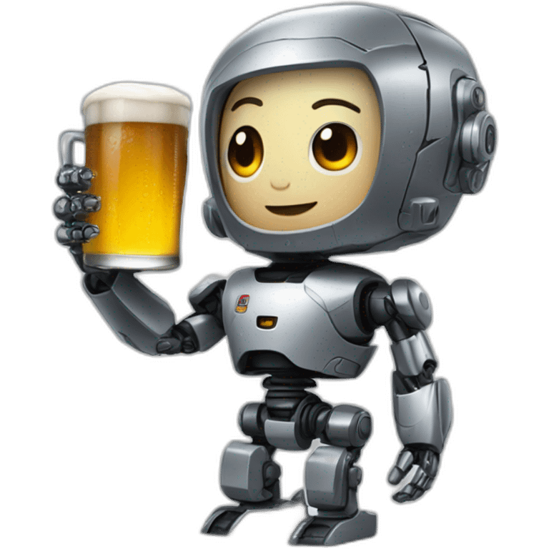 czech cyborg with short dark hair, robotic body and a beer in hand emoji