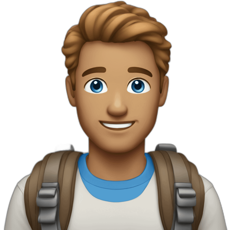 hiker blue eyes man slick bronze hair clean shaven emoji