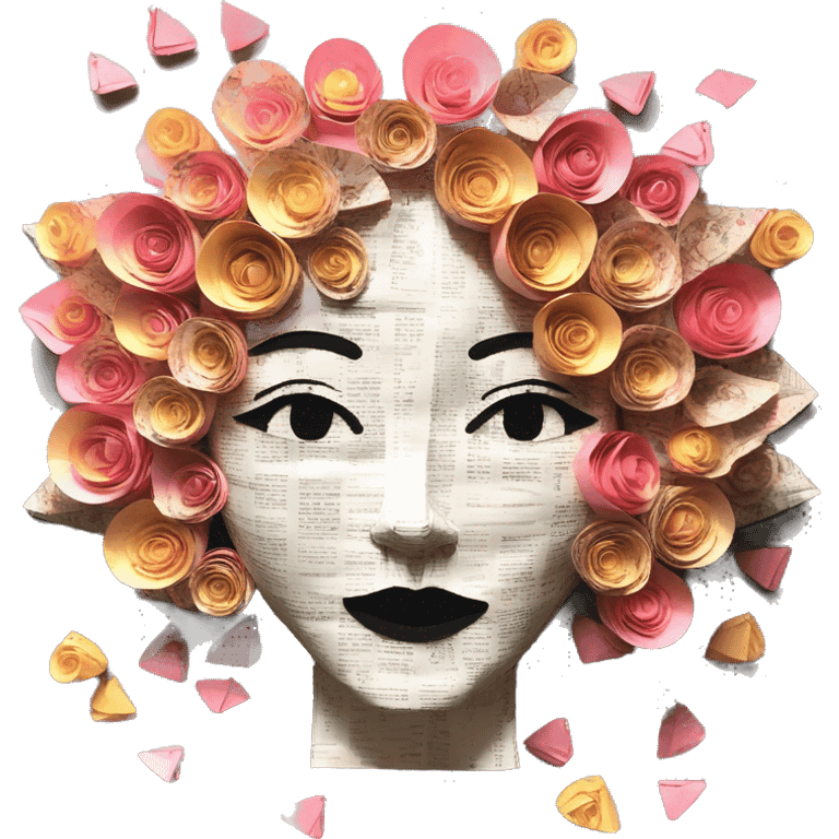  lady face made of 420 origami newspaper roses hemp leaves lantern fairy lights burning paper flowers in hair  emoji