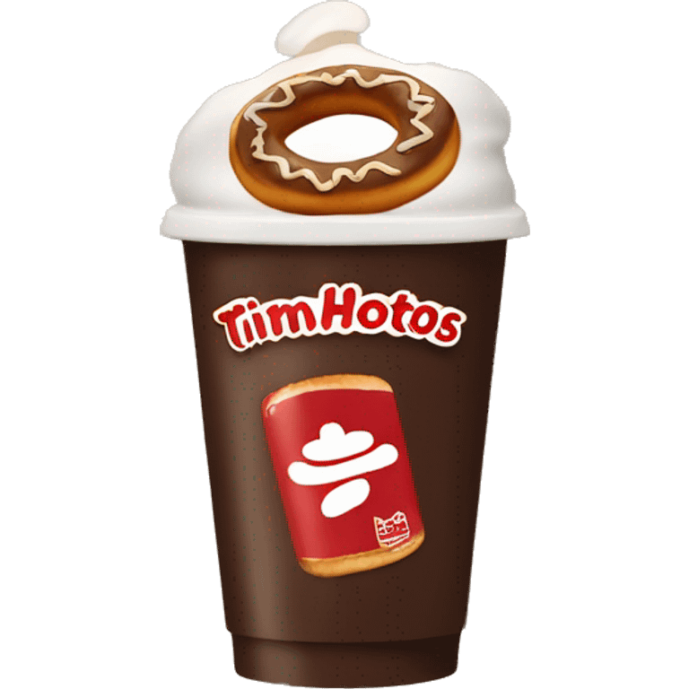 “Tim Hortons store with a red and white color scheme, featuring the classic Tim Hortons logo, a warm and welcoming design that represents a popular coffee and donut shop.” emoji