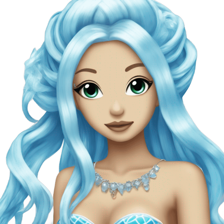 hime gyaru siren, blue skin, fins emoji