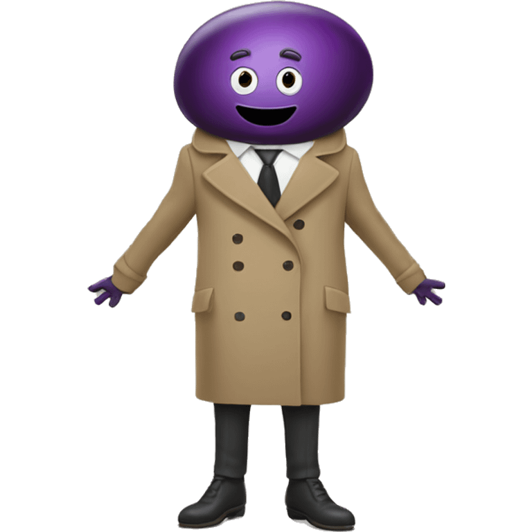 Eggplant with a arms and legs and a trench coat emoji