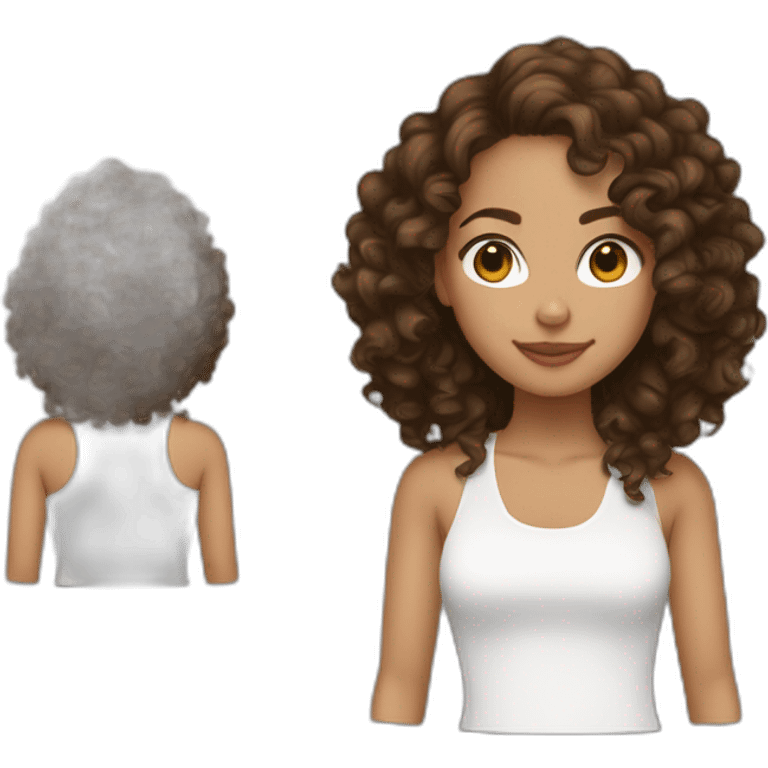 mid-twenties girl with brunette curly hair. Similar to Alicia Keys. emoji