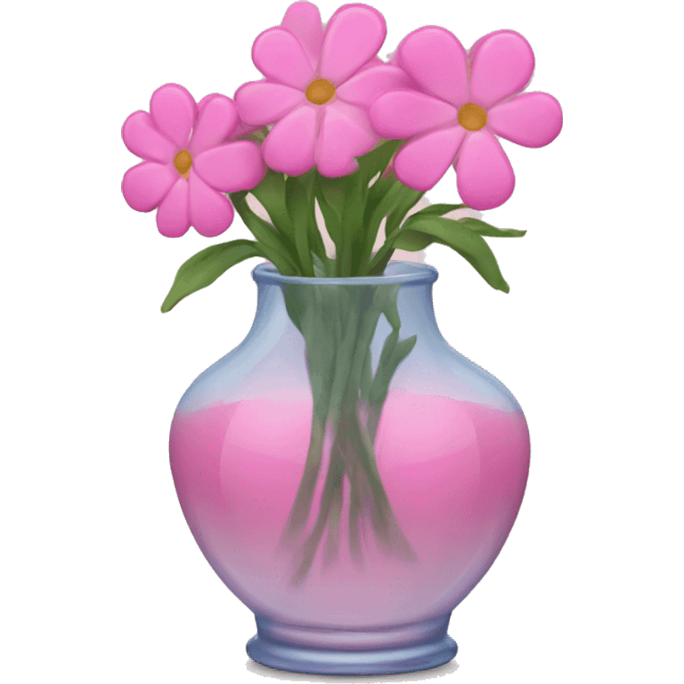 Glass vase with pink flowers in it  emoji