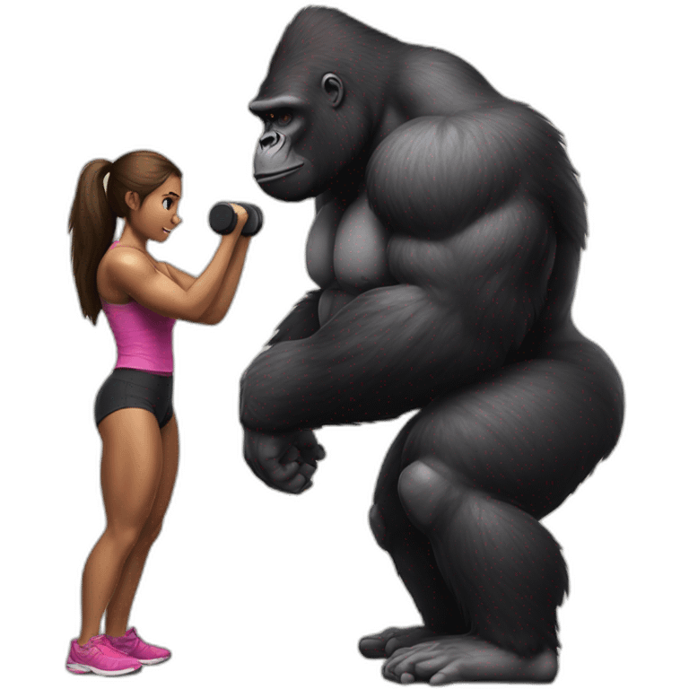 Big buff Gorilla helping a Girl doing squats emoji