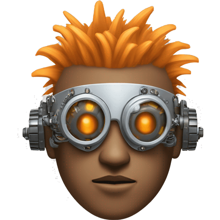 Light orange Mohawk hair male cyborg head with silver steampunk goggles and circuits emoji