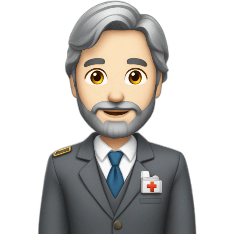 husband caucasian age 55 dark gray hair trimmed beard wearing business suit holding bible, wife asian age 55 dark hair nurse uniform, no children emoji