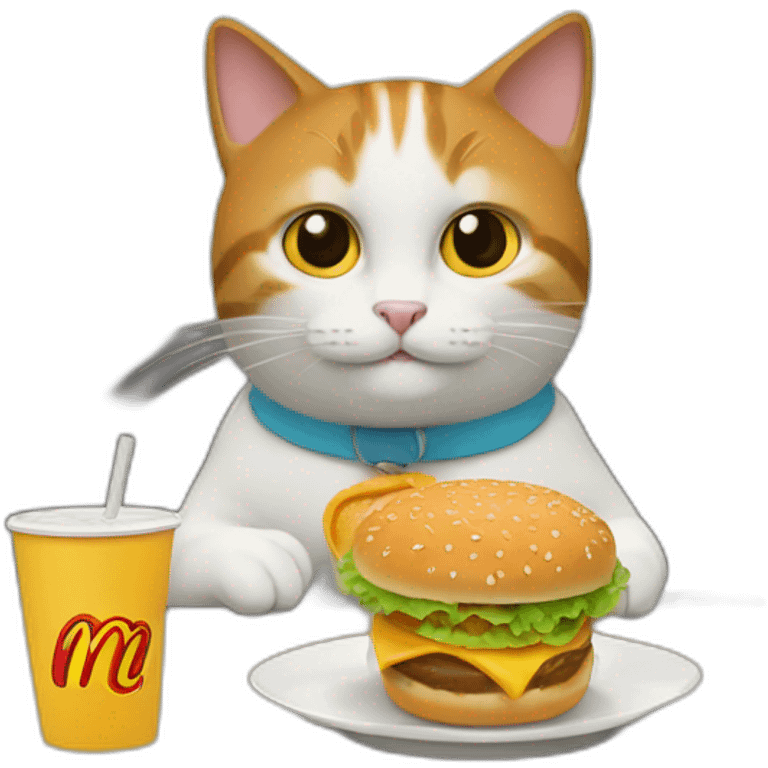 Un chat en train de manger un McDo emoji