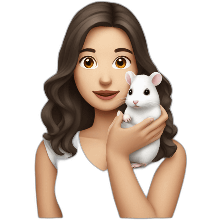 Brunette holding white hamster emoji