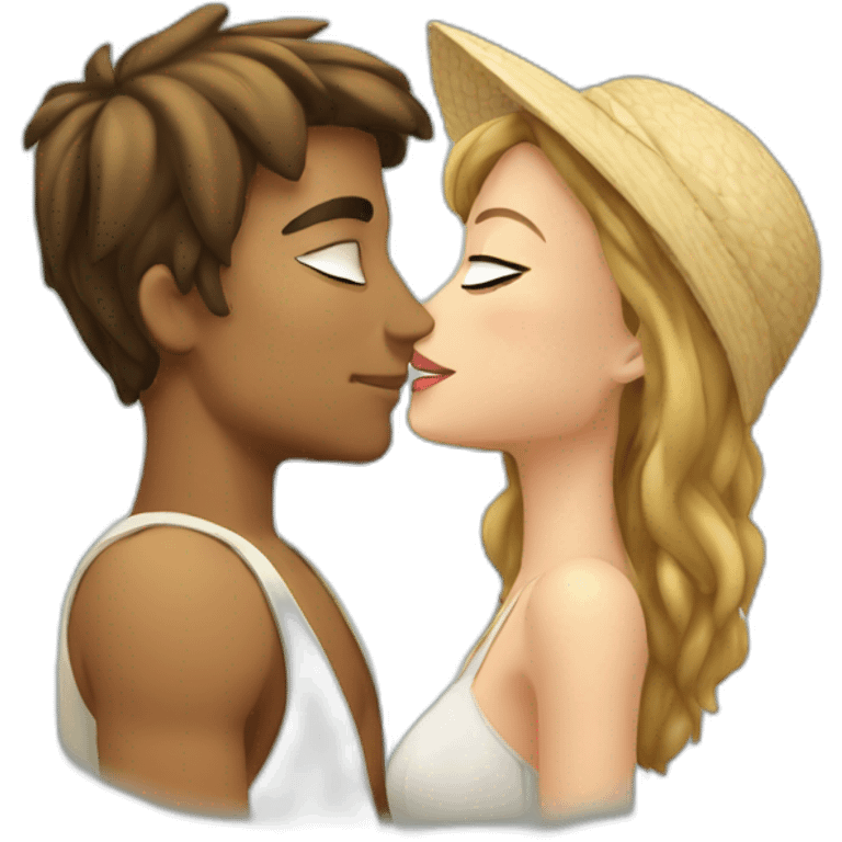 with beach clothes young metis man and white woman kiss love emoji