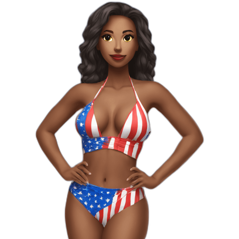 Sexy pose - woman wearing only an American flag bikini behind view emoji