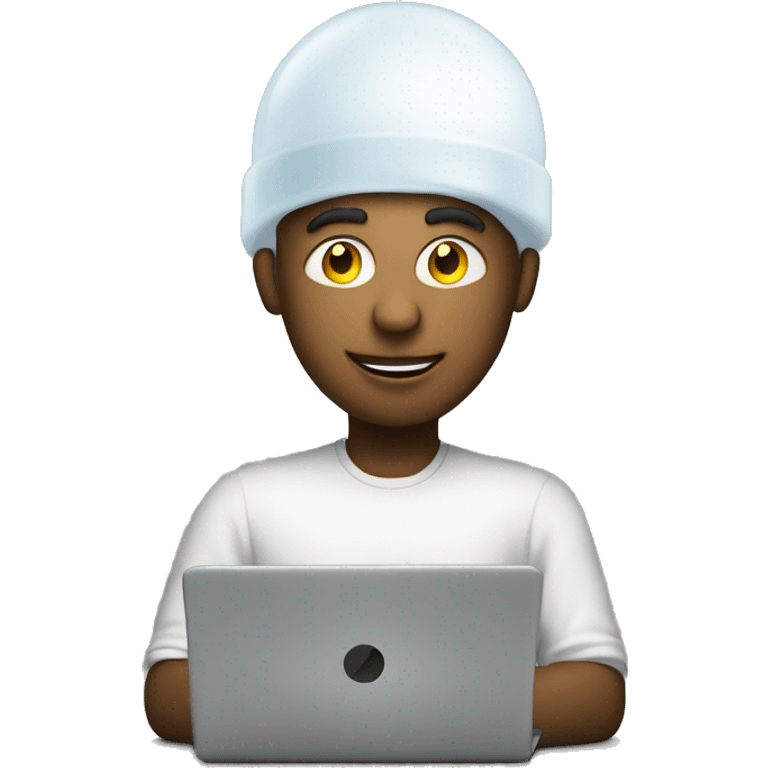 man with laptop and light bulb above head emoji