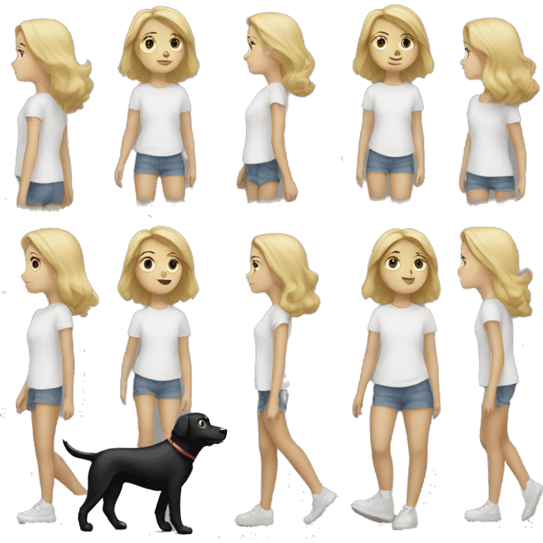 Blonde Girl walk with black dog emoji