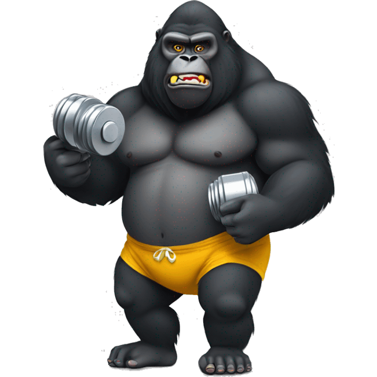 Fat gorilla with dumbbell emoji