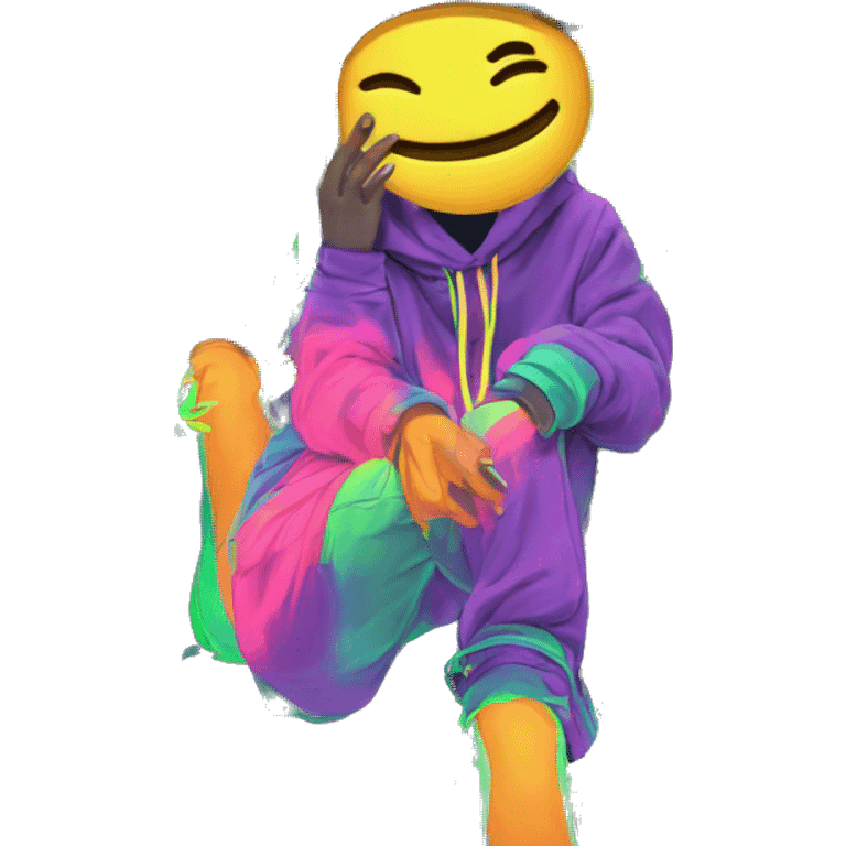 Hemp leaves Multicoloured neon person smoking wearing hoodie dancing hip hop bucket hat tropical Skater fashion aesthetic baggy clothes graphic t shirt 420 emoji