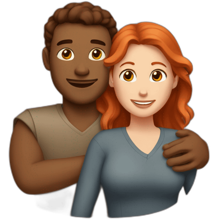 hug brown man and redhead woman emoji