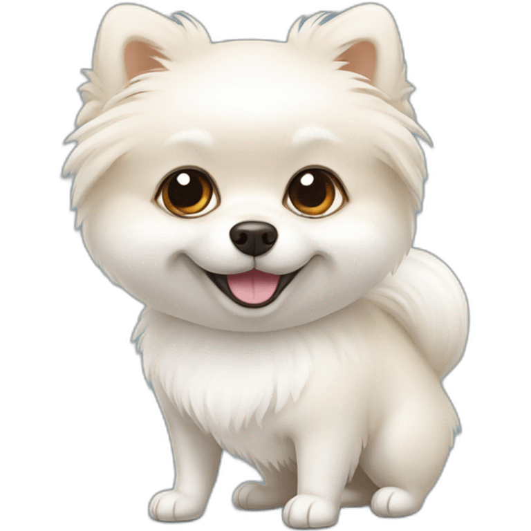 a white cartoon pomeranian holding a bone emoji