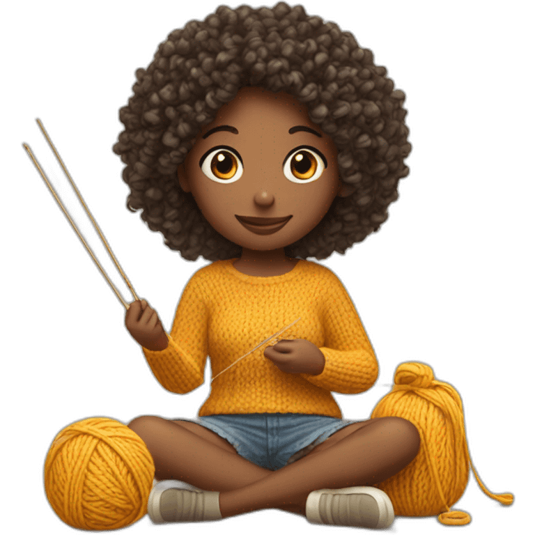 Curly girl is knitting emoji