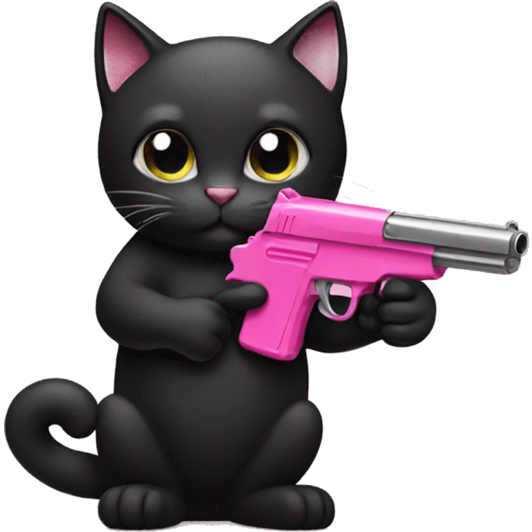 black cat holding pink gun emoji