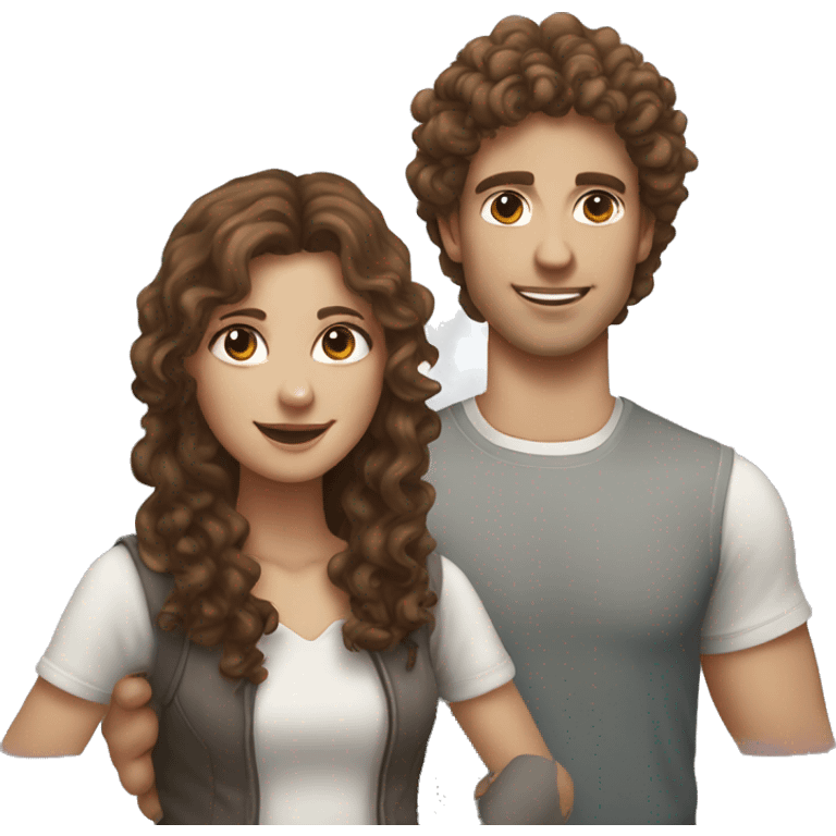 girl with long brown curly hair and white skin and with her boyfriend with brown curly hair emoji