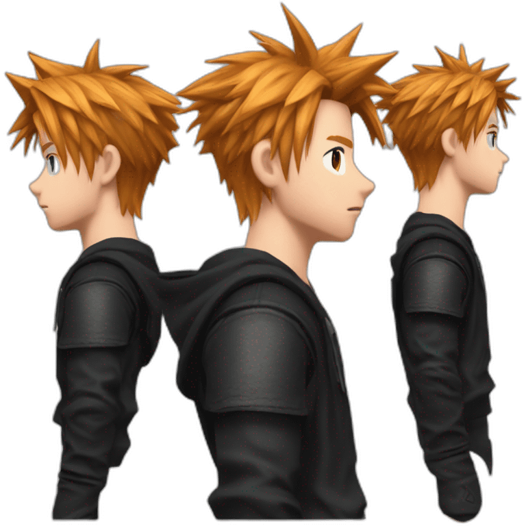 Cloud strife ginger hair. Black clothes full body  emoji