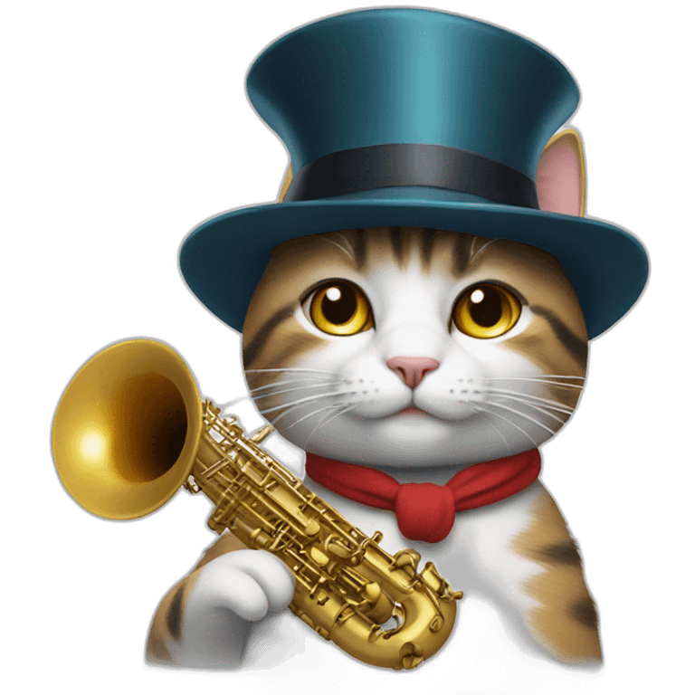 Cat with hat and saxophone  emoji