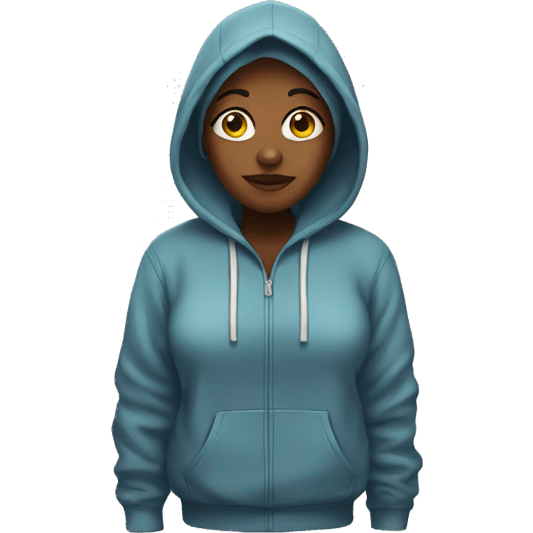 Woman with a big hoodie emoji