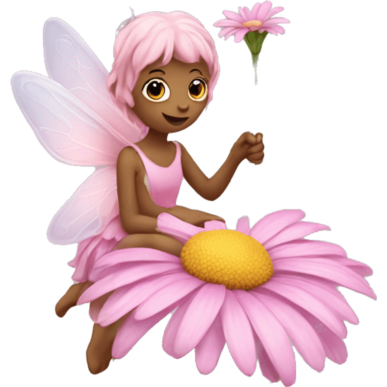 small pink fairy on a daisy flower emoji