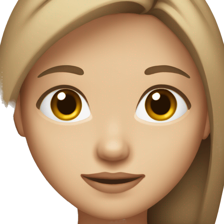 Girl emoji with light brown hair, dark brown eyes and white colored skin emoji