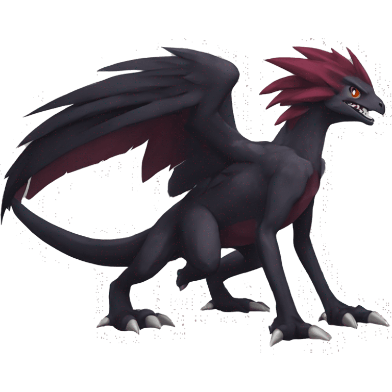  Cool Edgy Cute Black Digimon-Fakemon-Raptor-Reptile with maroon-colored mane full body emoji