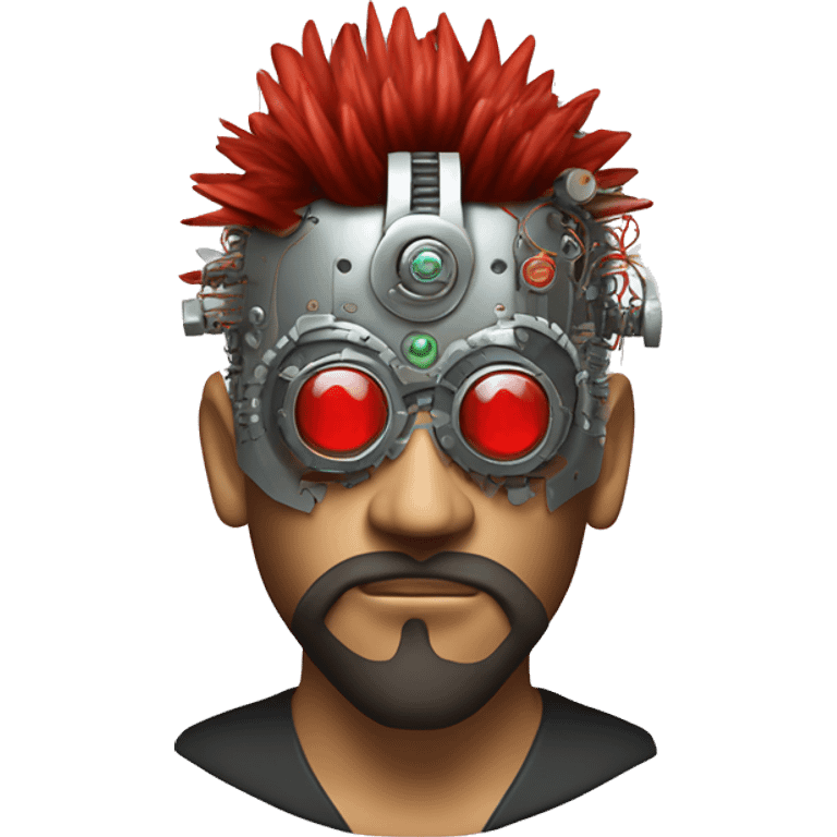 cyborg head with Silver mohawk, red steampunk goggles, long red beard and circuits emoji