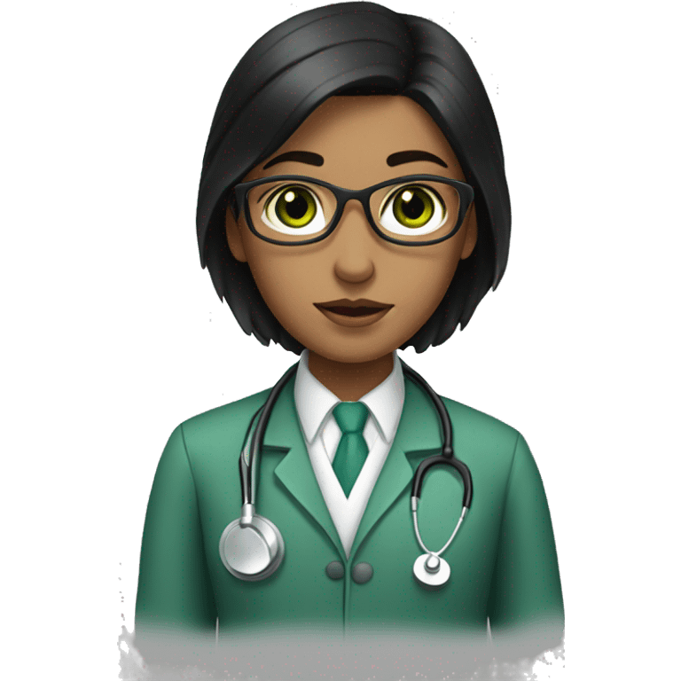 doctor, black hair, girl, white skin, green eyes emoji