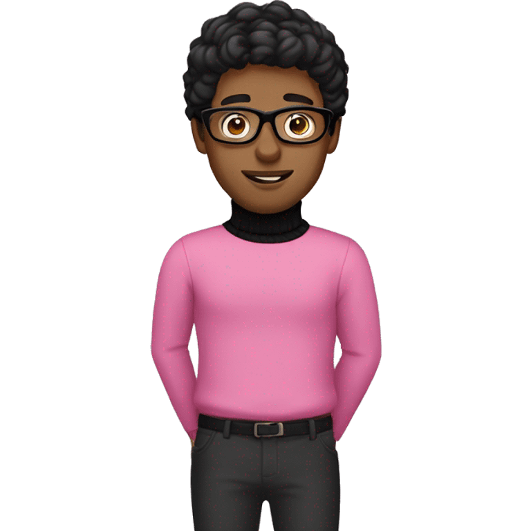 White male with black hair and black glasses wearing a pink turtleneck  emoji