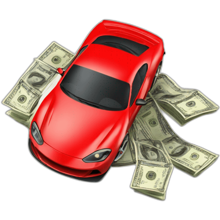 red sports car with money on top emoji