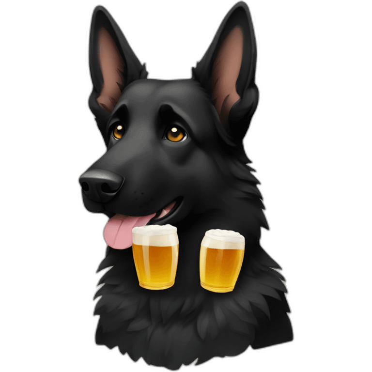 All black German shepherd drinking old style beer emoji