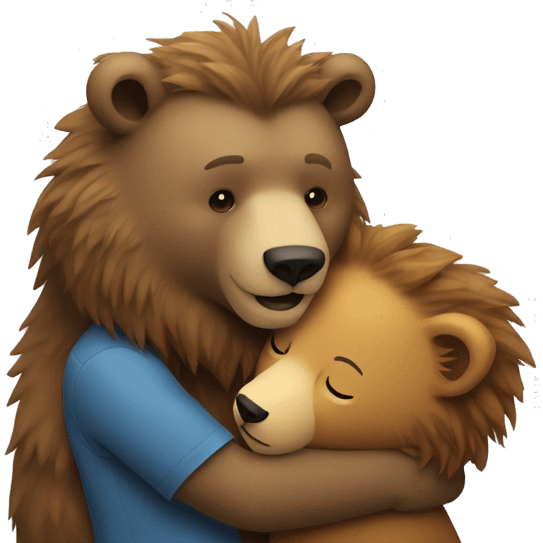 Grizzly bear hugging a lion girl emoji