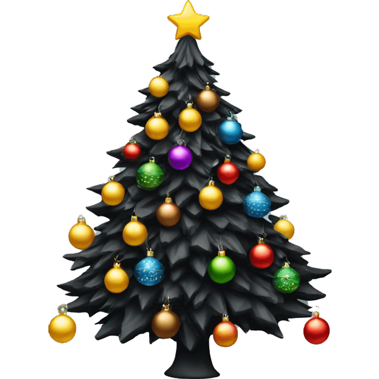 black christmas tree with bright ornaments  emoji