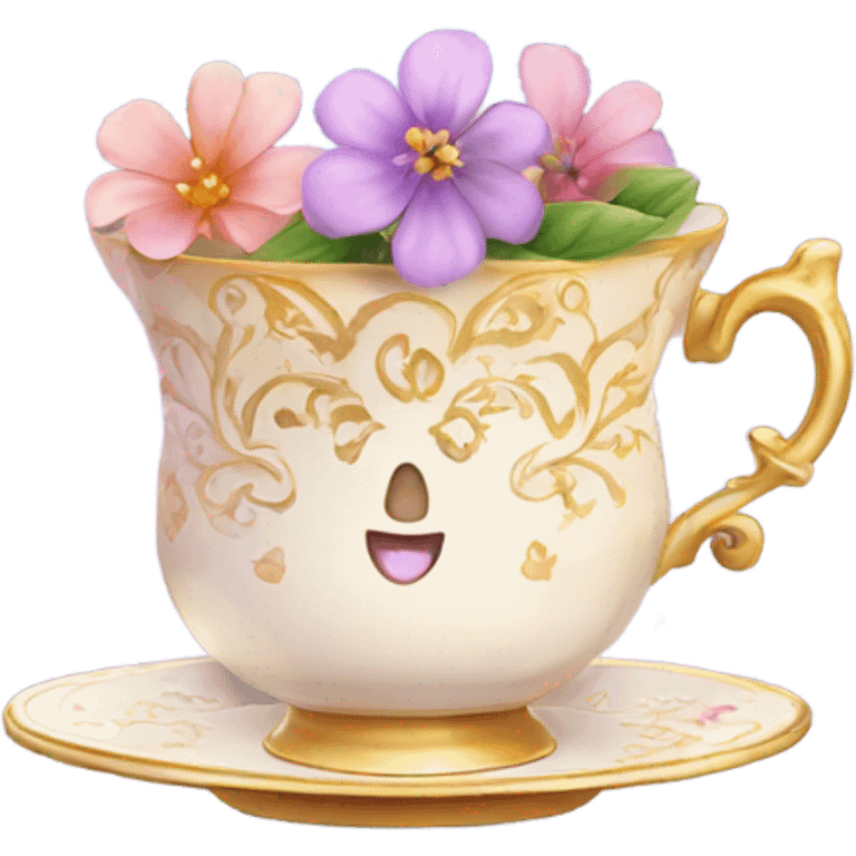 magic tea cup with flowers and sparkle  emoji