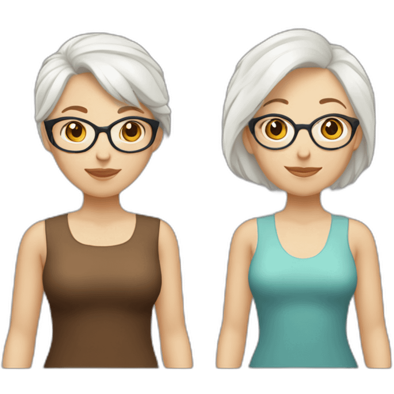 A lesbian Couple of two caucasian girls one with white hair and other with short brown hair and glasses emoji