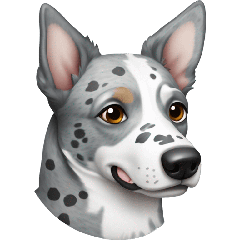 Australian cattle dog grey and white spotted with blue eyes emoji