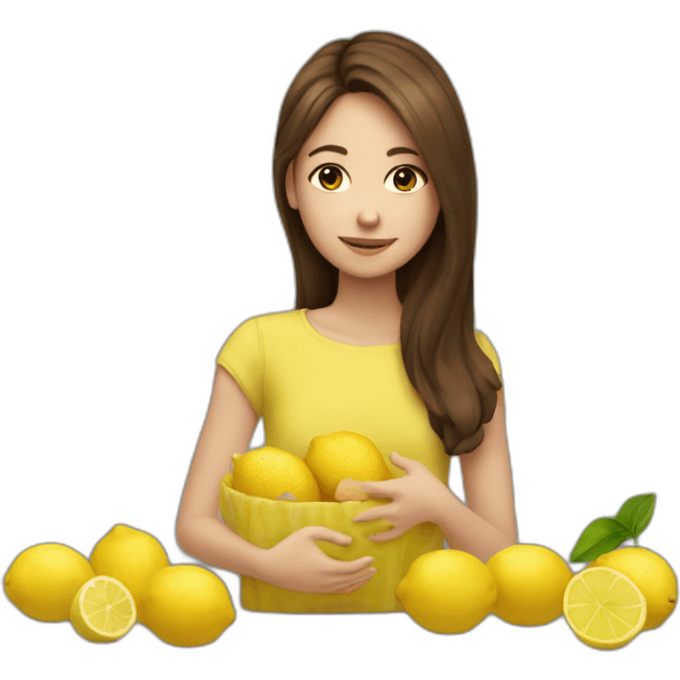 Girl  with brown hair hug a lemon  emoji