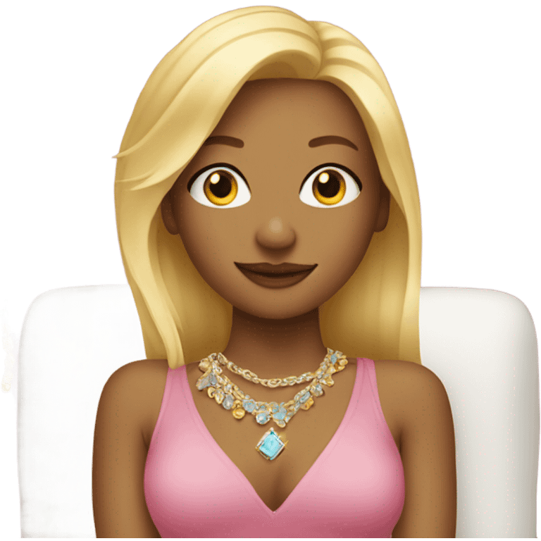 blonde girl on couch with jewelry emoji