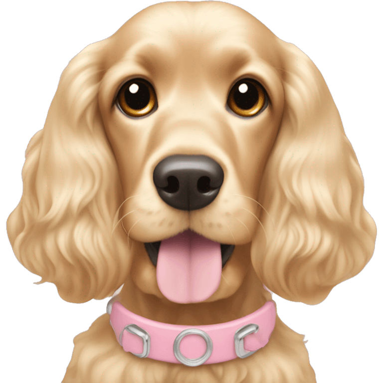 Blond cocker spaniel wearing two light pink sleighbell emoji