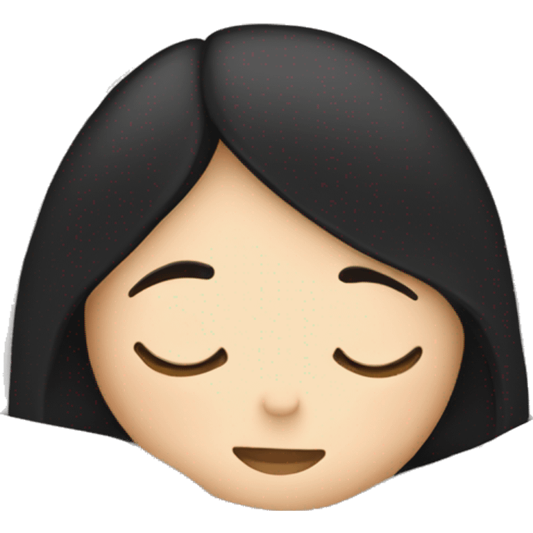 white girl with straight black hair sleeping in cozy blanket emoji