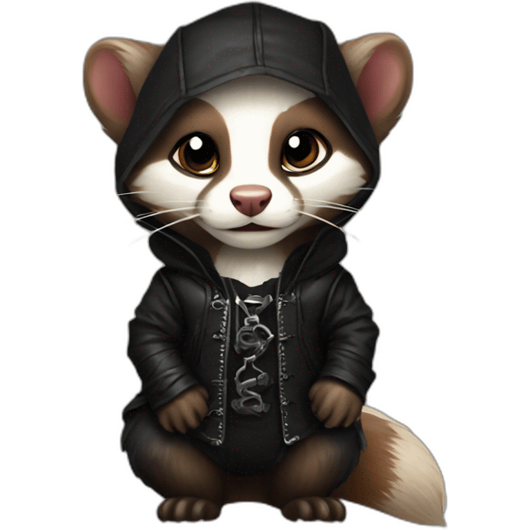 Red ferret wearing black gothic heavy metal clothing emoji