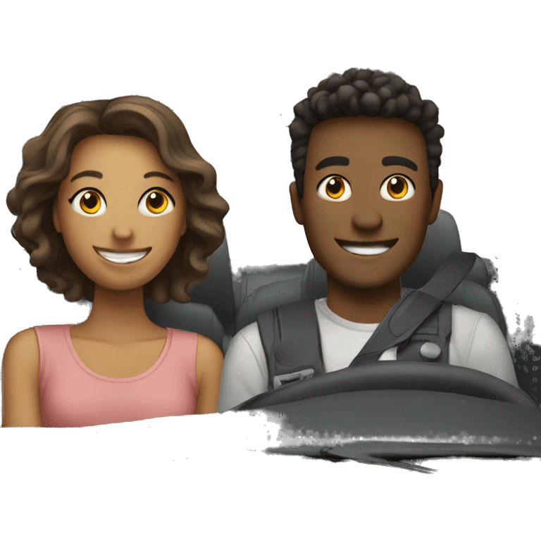 A couple smiling by car emoji