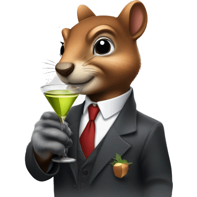 a mafia looking squirrel holding a martini drink emoji