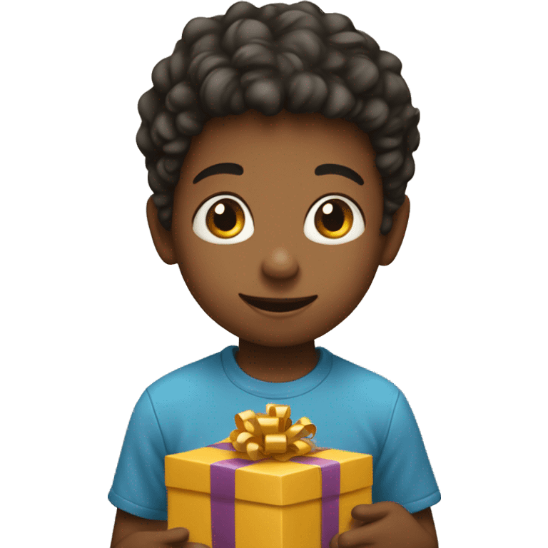 Young boy with a present emoji